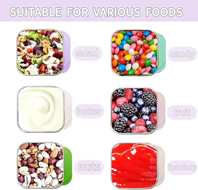 HTEVW 6Pack Stainless Steel Snack Containers for Kids, Easy Open Leak Proof Metal Toddler Snack Containers with Silicone Lids, Stackable Metal Toddler Lunch Box for Daycare, School and Travel (6oz)