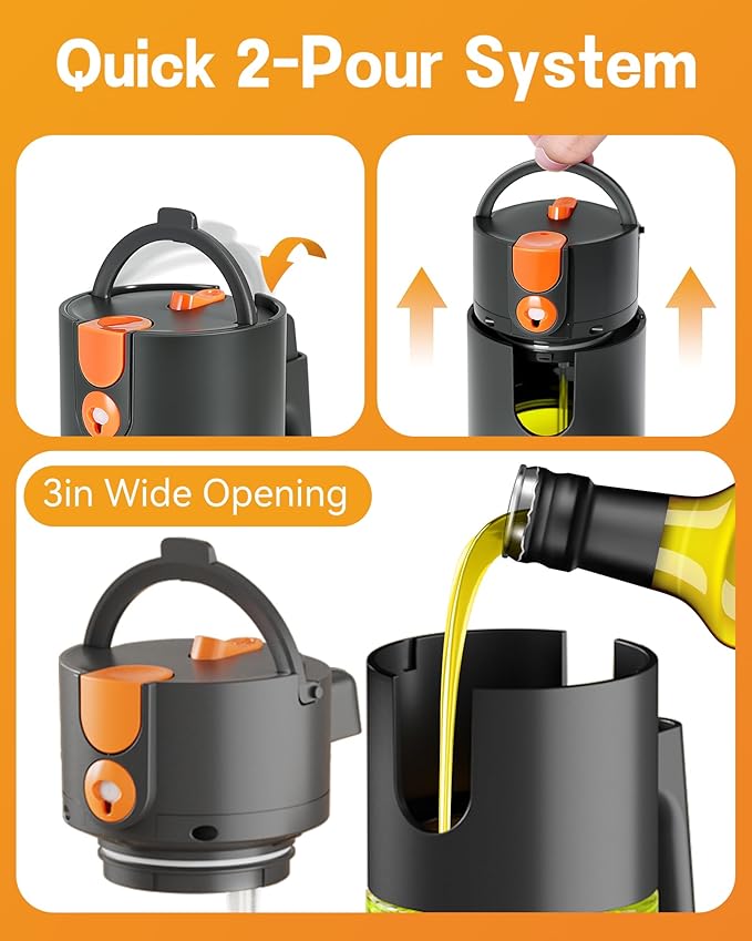 OURCABECUE Upgrade 2 in 1 Oil Sprayer for Cooking, 17oz Light-Blocking Glass Olive Oil Dispenser Bottle for Kitchen,Food-Grade Oil Mister with 8 Stickers(2PCS)