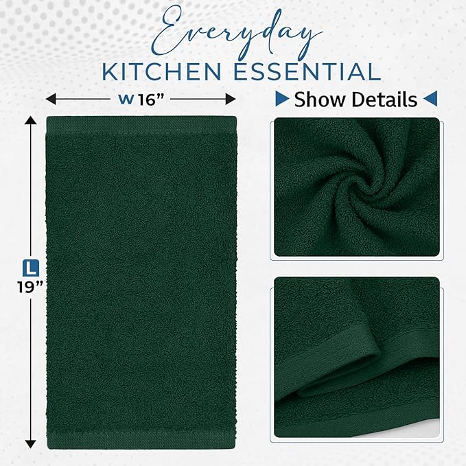 DAN RIVER Kitchen Bar Mops,Pack of 12,16 by 19 Inches,100% Cotton Super Absorbent,Multi-Purpose Cleaning Towels for Home and Kitchen Bars-Huntergreen