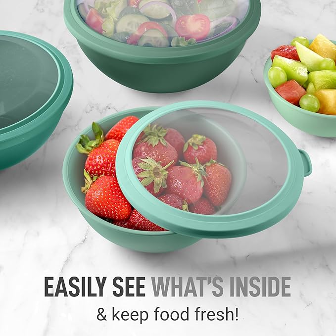 Zulay Kitchen 12 Piece Plastic Mixing Bowls with Lids Set - Colorful Mixing Bowl Set for Kitchen - Nesting Bowls with Lids Set - Microwave and Freezer Safe (Turquoise Ombre)