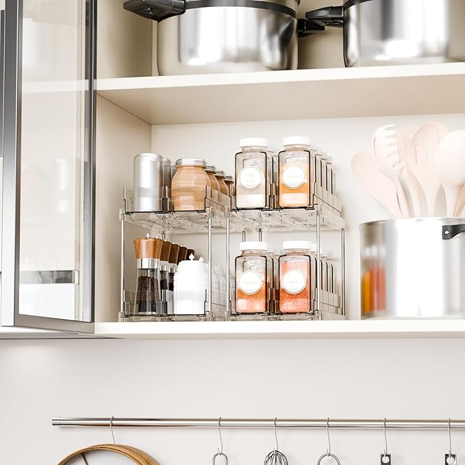 Yieach 2 Tier Sliding Spice Racks for Cabinets,4 Pack 10.4'' Deep Narrow Vertical Spice Rack Pull Out for Inside Cabinets,Kitchen,Pantry,Cupboard Seasoning,Jar Organizer and Medicine Cabinet Storage
