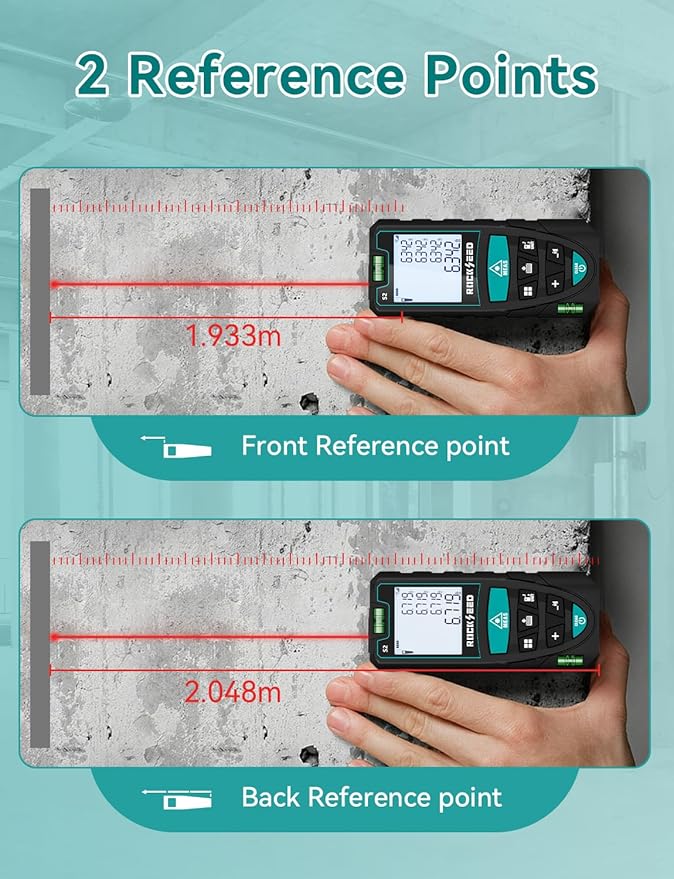 Laser Measure 50M/165ft,RockSeed Digital Laser Distance Meter with 2 Bubble Levels,Portable M/in/Ft Unit Switching Backlit LCD and Measuring Distance/Area/Volume/Pythagorean