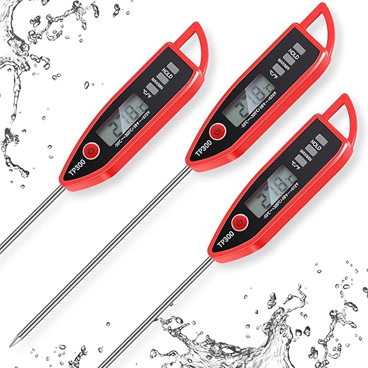 Copkim Instant Read Meat Thermometer with Long Probe 9.65 Inch Kitchen Cooking Food Candy Waterproof Digital Thermometer for BBQ Water Milk Yogurt Liquid(Pointed,Red)