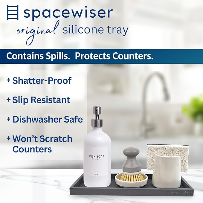 Spacewiser Countertop and Vanity Tray - 2 PC Large 11.7" Silicone Bathroom Trays, Counter Organizer, Dish Soap Sponge Holder Kitchen Sink Tray Organizer, Sink Caddy Toothbrush Key Kitchen Soap Trays