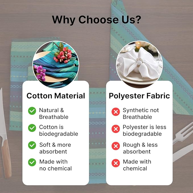 LFH Home Cotton Rich Cloth Salsa Napkin Set of 24 Washable Soft Durable Striped Table Napkins for Dining Wedding, Daily Use Reusable Eco-Friendly Napkins for Elegant Table Settings(18x18)-Teal