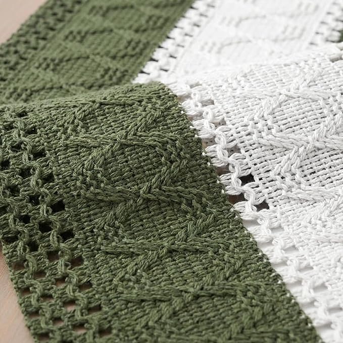 Artoid Mode Army Green Farmhouse Rustic Table Runner, Seasonal Hollow Kitchen Dining Table Decoration for Home Party Decor 12x36 Inch