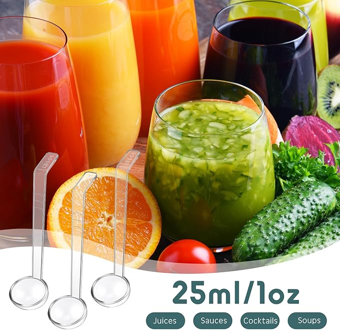 FoldTier 30 Pieces 7 Inches 1 oz Small Ladle Mini Plastic Gravy Ladle Long Handle Ladles for Serving Dressings Soup Punch Bowl Fruit Juices Soup Cocktail Parties (Clear)