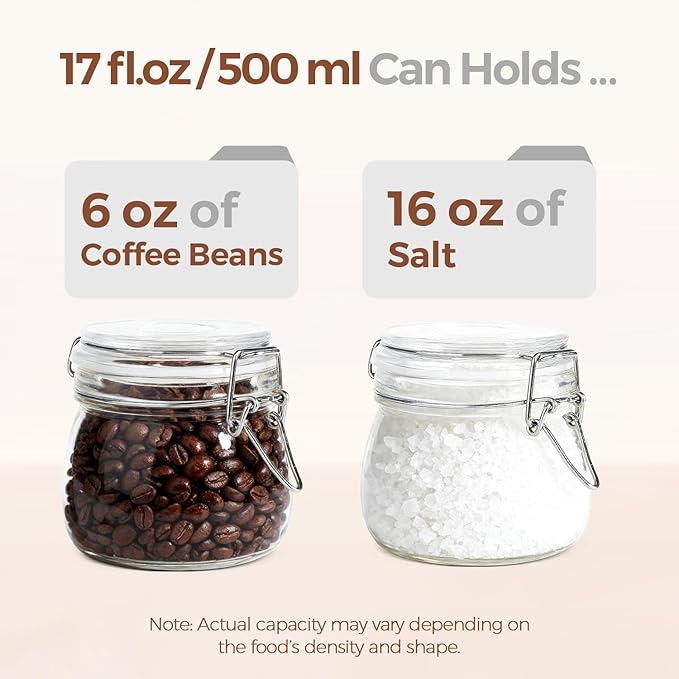 ComSaf 6-Pack 17oz Short Glass Jars for Drawers, Small Airtight Food Canisters for Spices, Nuts & Kids Snacks, Pint Sized Canning Jar Set for Jams, Pickles & Pantry Organization