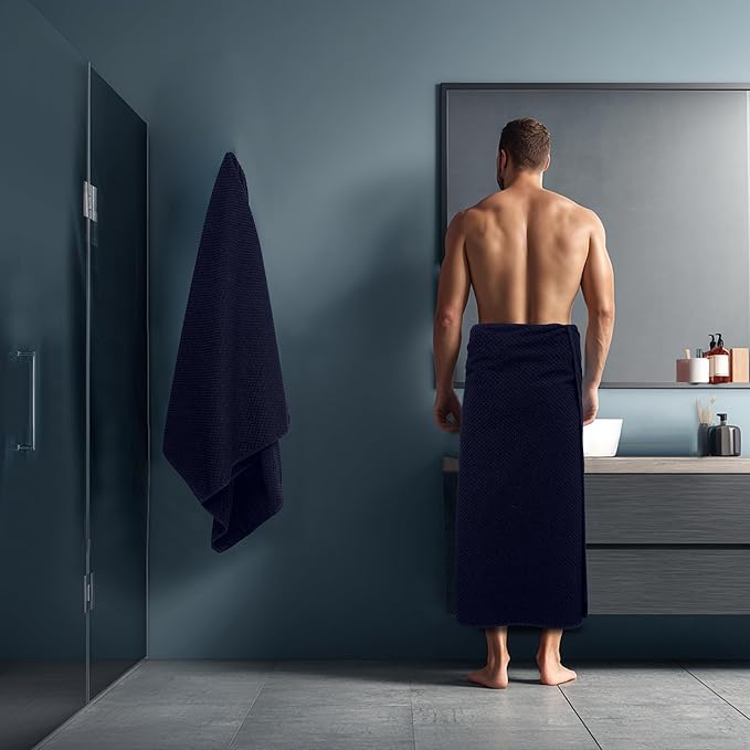 COTTON CRAFT Waffle Bath Sheets - Luxurious 2 Pack Euro Spa Waffle Weave Bath Sheets - Large 100% Ringspun Cotton Bath Towels - Absorbent Quick Dry Bathroom Towel Set - Oversized 35 x 70 inches - Navy