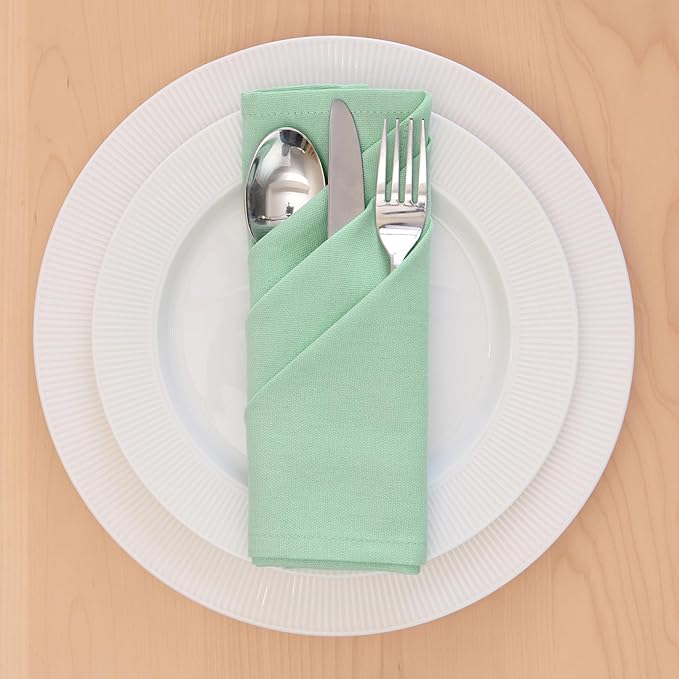 Encasa XO Mint Green Cloth Napkins Set of 6, 17"x17" | Solid Color Cotton Dinner Napkins | Washable & Reusable Wedding Napkins for Holiday Dinners, Party, & Everyday Table Decor