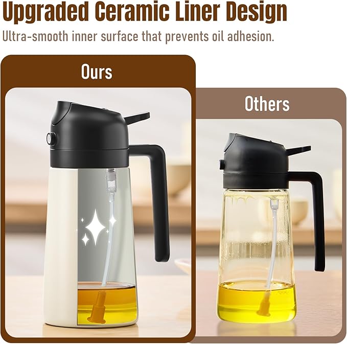 Baalaka Oil Sprayer for Cooking, Olive Oil Dispenser Bottle for Kitchen, 2 in 1 oil dispenser and oil sprayer, Stainless Steel Oil Bottles for Kitchen, Air Fryer BBQ Salad Baking (Black 16oz/470 ml)