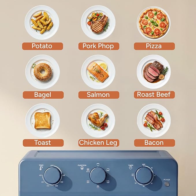 SMIRLY 6-in-1 Air Fryer Toaster Oven Combo, 27QT Convection Oven Countertop, 60 Min Timer, 1800W Oven for Toast, Roast, Bake, Reheat, Broil, Warm, Fits up to a 5 lb Turkey, 12" Pizza, 8 Toast, Blue