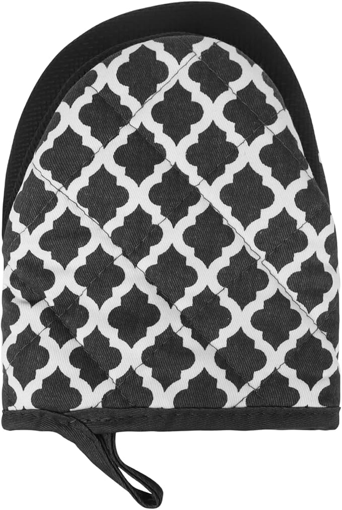 Short Oven Mitts, Heat Resistant 500°F, Silicone Grip Kitchen Gloves, Non-Slip for Baking, Grilling, BBQ, Machine Washable with Hanging Loop, 2-Pack Set, White Checkered Pattern