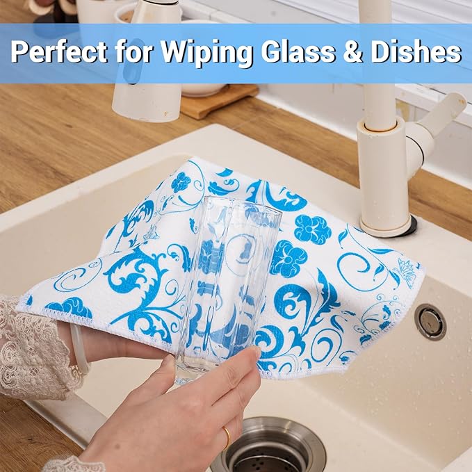 YUA Microfiber Cleaning Cloth 12 Pack,Microfiber Towels Cleaning,Microfiber Towels for Cars,Absorbent Dish Washing Cloth,Reusable Cleaning Cloths Lint Free (Blue Bellflower)