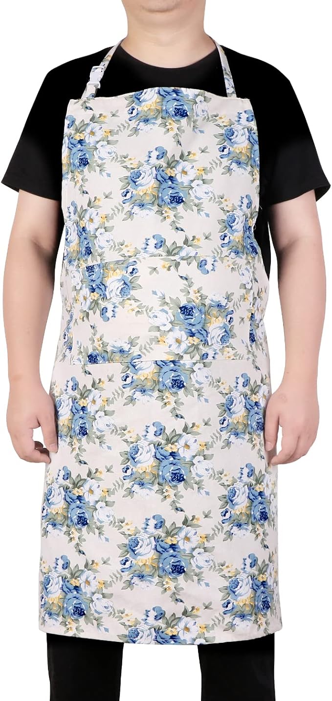 LOLOMLO Oversize Canvas Cotton Apron, Extra Large Aprons with Long Strap, Adjustable Neck Tear Resistant Plus Size aprons