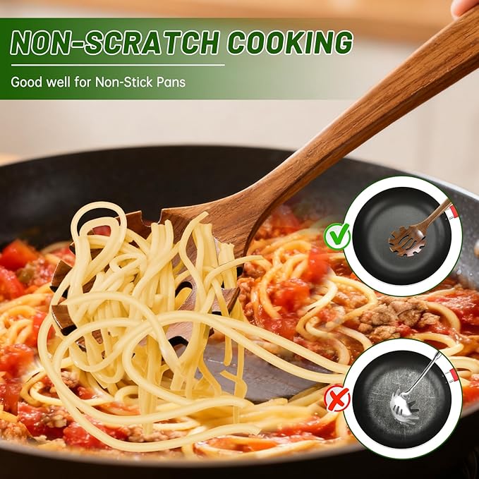 2PCS Wooden Ladle Set, wood ladle and Wooden Pasta Spoon with Hole, Durable Natural Wood, Non Scratch Cooking Tools for Soup, Pasta and Stirring