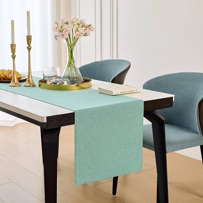 YATOJUZI Sage Green Table Runner Seasonal Sage Green Kitchen Dining Coffee Table Decoration 95 Inches Long Waterproof Green Farmhouse Rustic Table Runner Home Wedding Party Decor 16x95Inch