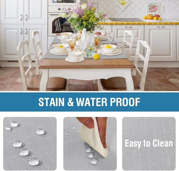 H.VERSAILTEX Linen Placemats Set of 6 Premium Solid Table Placemats for Dining Table Spill-Proof Waterproof Table Mats Heat-Resistant Kitchen Table Mats Washable, 12x18 inches, Grey