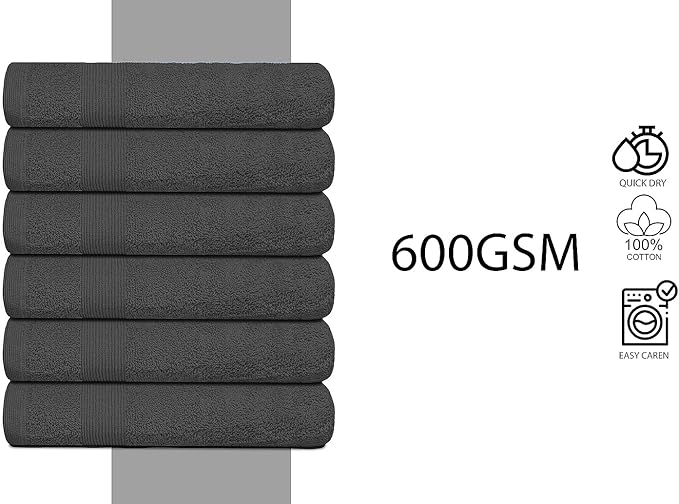 Premium Hand Towels Pack of 6 (16" x 30”) 100% Combed Ring Spun Cotton | Highly Absorbent Hand Towels Set | Ultra Soft for Home, Gym & Spa (Grey)