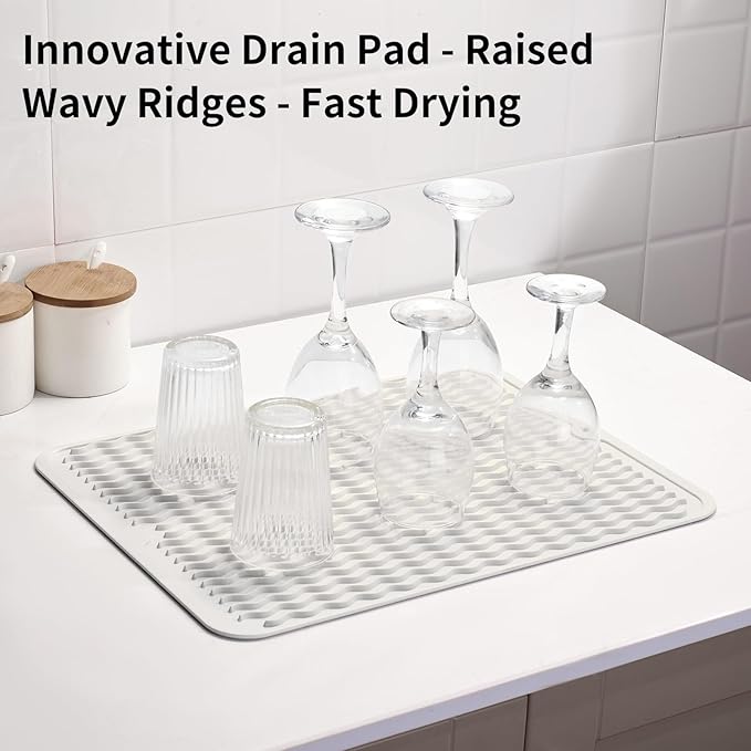 ZLR Silicone Dish Drying Mat & Heat Resistant Trivet (12" x 16") - Waterproof Counter Protector for Air Fryer, Coffee Maker - Non-Slip, BPA Free Kitchen Pad, Easy Clean Dishwasher Safe (Milk White)