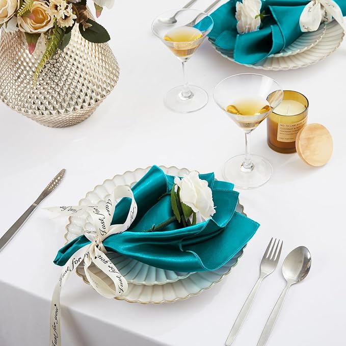 KKJIAF 50 Pack Dark Teal Square Satin Napkins 17x17 Inch Soft Smooth Cloth Napkins，Silky Table Napkin for Wedding Banquet Party Decoration