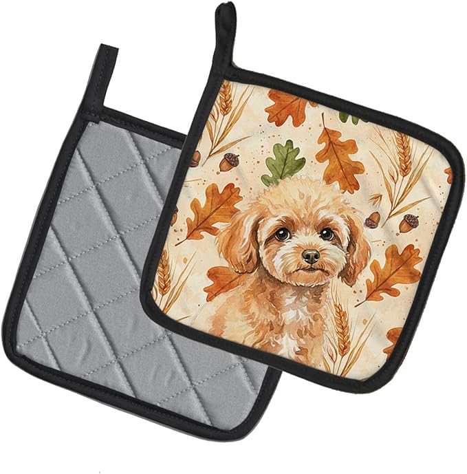 Caroline's Treasures Toy Apricot Poodle Heirloom Fall Pair of Pot Holders Pair 7.5x7.5 Quilted Insulated Hot Pads Decorative Kitchen Gift Made in USA