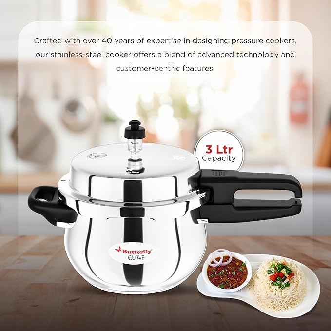 Butterfly Stainless Steel 3-Liter Curve Pressure Cooker