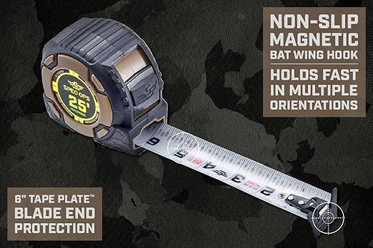 Spec Ops Tools 25-Foot Elite Series Magnetic Tape Measure, 1 1/4" Double-Sided Blade, Includes Fractional Markings, 12 Feet of Stand Out, Military-Grade Composite Case, 3% Donated to Veterans