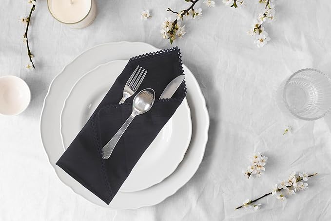 ACCENTHOME Black Cloth Napkins Set of 6 18x18 inch Cotton Dinner Napkins - Washable Soft Premium Hotel Quality Reusable Napkins Perfect Table Napkins for Family Dinners, Weddings & Everyday Use