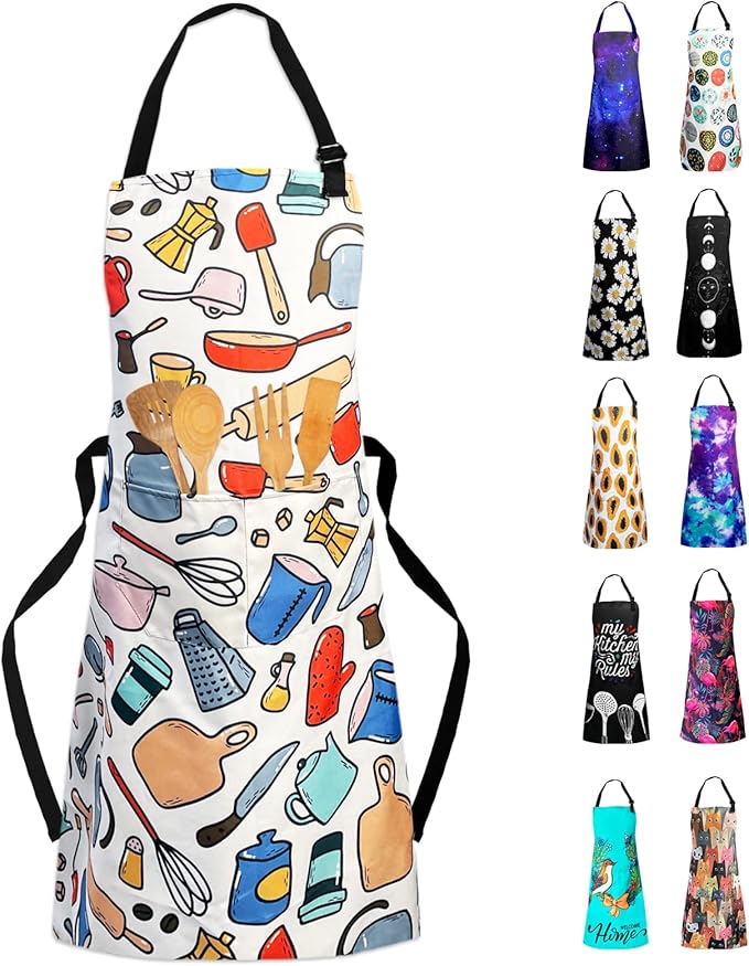 Sosolong Adjustable Waterproof Apron Bib Apron with 2 Pockets Cooking Kitchen Aprons for Women Men Chef