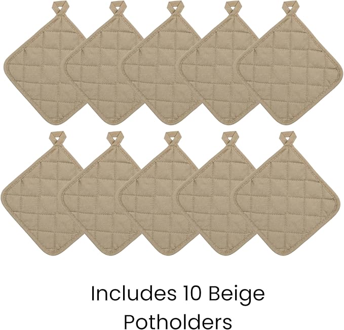 Lobyn Value Packs Economical Lightweight Bulk Potholders Ten (10) Pack Everyday Quality 6.5" Square Perfect for Craft Projects Beige