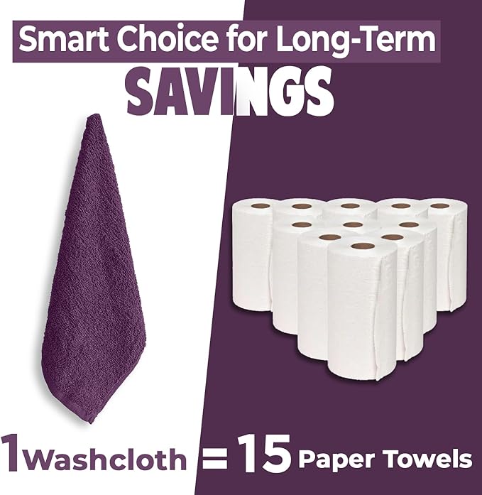 DAN RIVER 12 Pack Wash Cloths for Showering [12x12] - 100% Cotton Washcloths Premium Quality Flannel Face Cloths for Bathroom, Highly Absorbent and Soft Feel Wash Clothes, Purple Passion