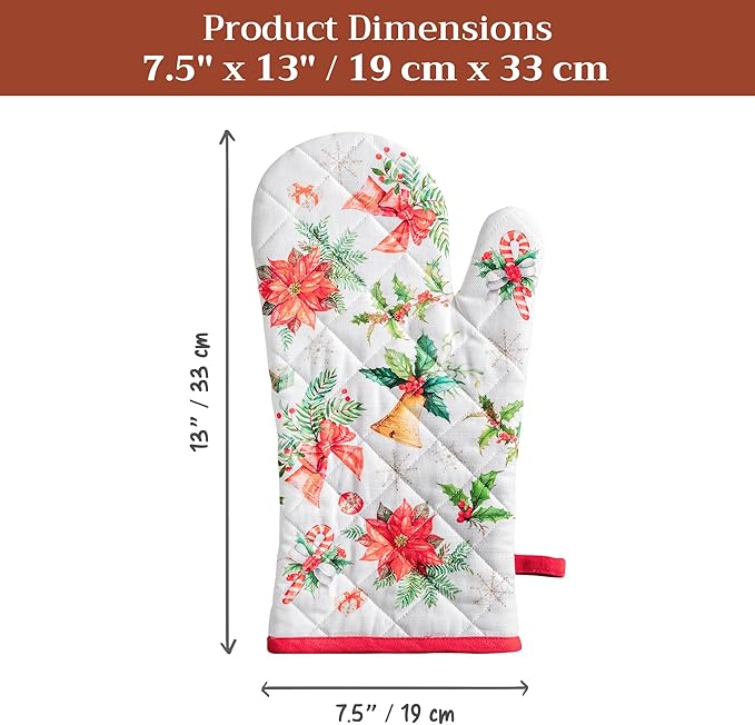 Maison d' Hermine Oven Gloves 100% Cotton Oven Mitt 7" x 13" with Loop Heat Resistant BBQ Cooking Gloves for Thanksgiving Christmas Decorations Baking Handling Hot Pans (Pack of 1, Chromo)