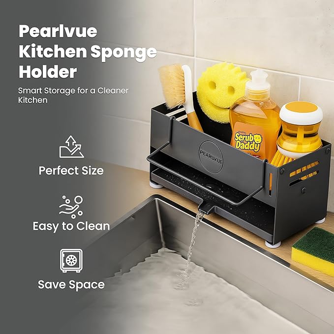Sink Caddy Organizer - Rustproof 304 Stainless Steel Kitchen Countertop Organizers and Storage Essentials - Multi-Purpose Pull-Out Storage Organizers for Bathroom & Kitchen (black)