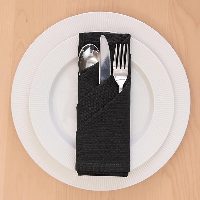 Encasa XO Jet Black Cloth Napkins Set of 6, 17"x17" | Solid Color Cotton Dinner Napkins | Washable & Reusable Wedding Napkins for Holiday Dinners, Party, & Everyday Table Decor