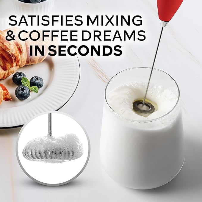 Zulay Powerful Milk Frother for Coffee with Upgraded Titanium Motor - Handheld Frother Electric Whisk, Milk Foamer, Mini Mixer and Coffee Blender Frother for Frappe, Latte, Matcha, No Stand - Red