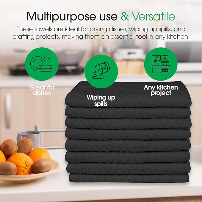DG Collections Premium Dish Towels for Kitchen, 8 Pack, 15x25 Inch - 100% Cotton Kitchen Towels with Hanging Loop, Highly Absorbent, 400 GSM Bar Mop Cleaning Towels - Dark Grey
