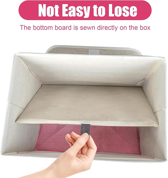 Bagnizer Large 22 Quart Linen Fabric Foldable Storage Bin Cube Organizer Basket with Flip-Top Lid & Handles, Clothes Blanket Box for Home, Office, Closet, Pink & White, 4 Pack 14.6 x 9.5 x 9.5