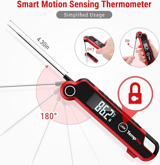 TempPro TP620 Instant Read Meat Thermometer Digital, Cooking Thermometer with Large Auto-Rotating LCD Display, Waterproof Food Thermometer Digital for Kitchen, BBQ, or Grill (Previously ThermoPro)