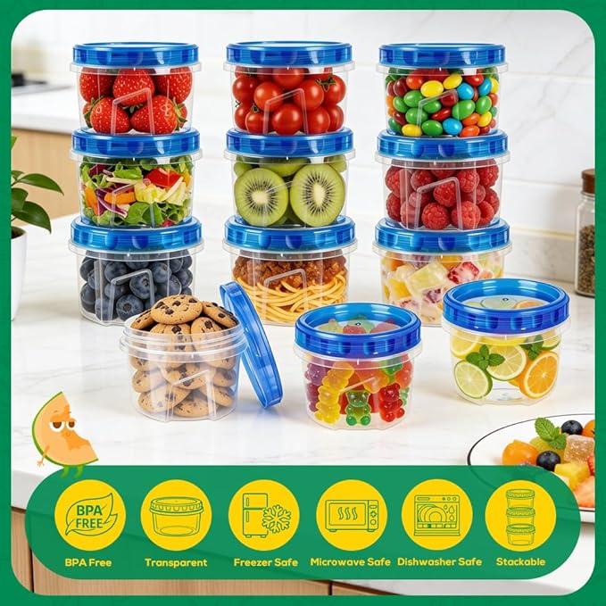 15 Pack 17oz Reusable Freezer Storage Containers with Twist Top Lids Airtight, Small Plastic Food Storage Containers for Meal Prep Leftover Lunch Fruit Salad, Soup Container Microwave Freezer Safe
