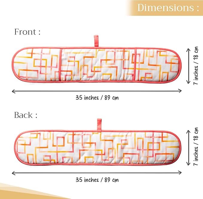 Maison d' Hermine Double Oven Mitts 100% Cotton 7"x35" Double Oven Mitt Heat Resistant BBQ Cooking Gloves with Loop Baking Grilling Gifts for Mothers Day Spring Summer (Summer Maze)