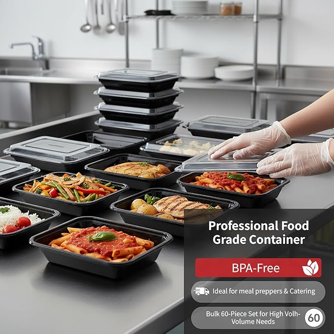 60 Pack 24 oz Meal Prep Containers Reusable, Plastic Food Storage Container with Lids,Leakproof To Go Lunch Boxes, BPA-Free,Freezer, Microwave, Dishwasher Safe Take Out Containers