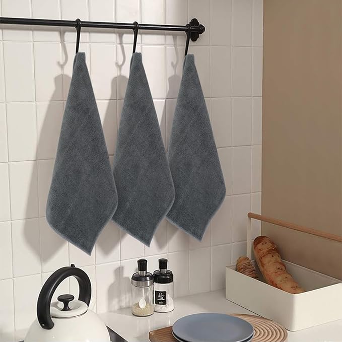 SINLAND Microfiber Cleaning Cloth Super Absorbent Kitchen Dish Cloths Quick Dry No Streak Dish Rags Glass Cloths 12inchx12inch 12 Pack Grey