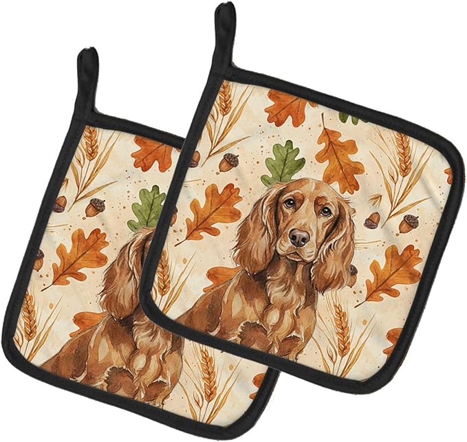 Caroline's Treasures Boykin Spaniel Heirloom Fall Pair of Pot Holders Pair 7.5x7.5 Quilted Insulated Hot Pads Decorative Kitchen Gift Made in USA