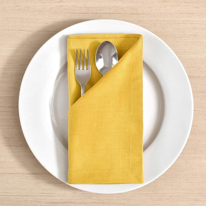 Fingercraft Cloth Napkins Set of 12, Cotton Linen Blend, Premium Quality, Mitered Corners for Every Day Use Christmas Napkins Cloth, Pre Shrunk and Good Absorbency 18x18 inch Gold Easter Color