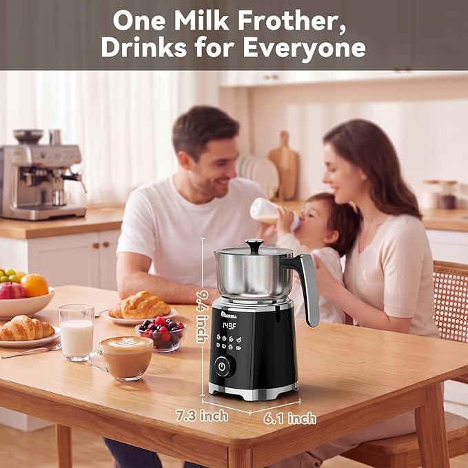IAGREEA 8 in 1 Large Electric Milk Frother, 21oz/600ml Detachable Frother Steamer, Automatic Hot & Cold Foam Maker for Latte, Cappuccino, Hot Chocolate, Matcha, Dishwasher Safe, Stainless Steel Jug