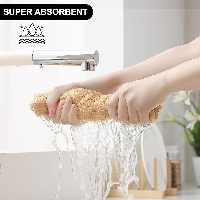 Homaxy 100% Cotton Kitchen Towels and Dishcloths Set, 12 x 12 Inches and 13 x 28 Inches, Set of 12 Bulk Kitchen Towels Set, Ultra Soft Absorbent Dish Cloths for Washing Dishes, Apricot