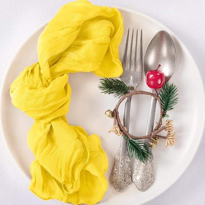 MLMC 10 Pack Cheesecloth Napkins Washable Cloth Napkins 21"x21" Boho Reusable Table Napkins in Bulk for Back to School Bridal Baby Shower Events Table Decor Yellow