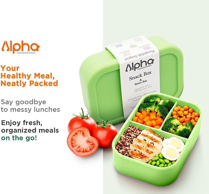 3 Compartment Silicone Bento Box for Kids – BPA Free Snack Container, Leak-Resistant School Lunch Box, Small Portions, Easy to Clean, Dishwasher Safe