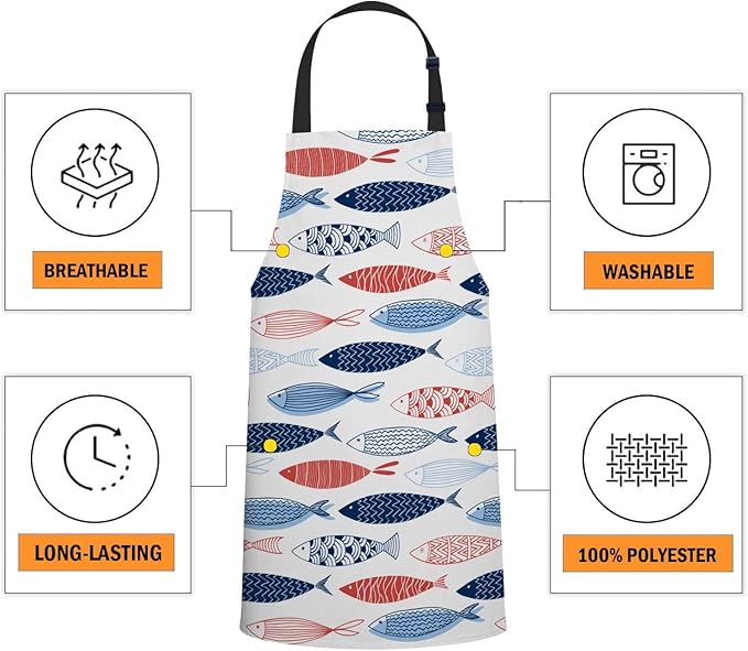oFloral Fish in The Ocean Apron Unisex Adjustable Bib Apron Cooking Kitchen Chef Women Men Aprons for Home Kitchen, Restaurant,Coffee House,Shop,Garden